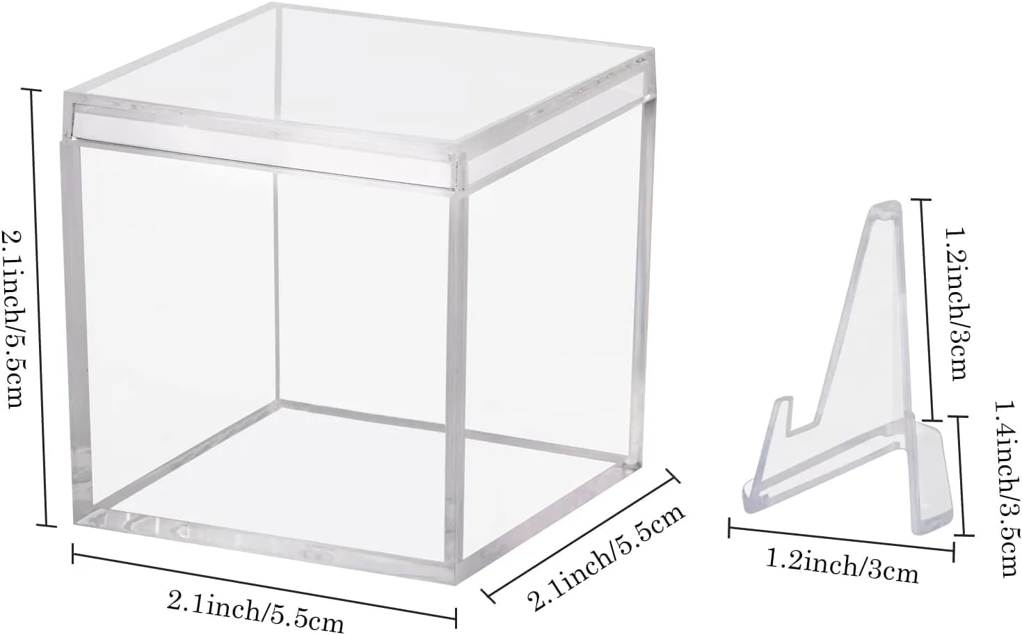 Championship Ring Display Case 12pcs Clear Acrylic Plastic Baseball Display Case Small Showcase with Mini Card Stand Holder Square Storage Box for Jewelry Sport Ring Candy Box