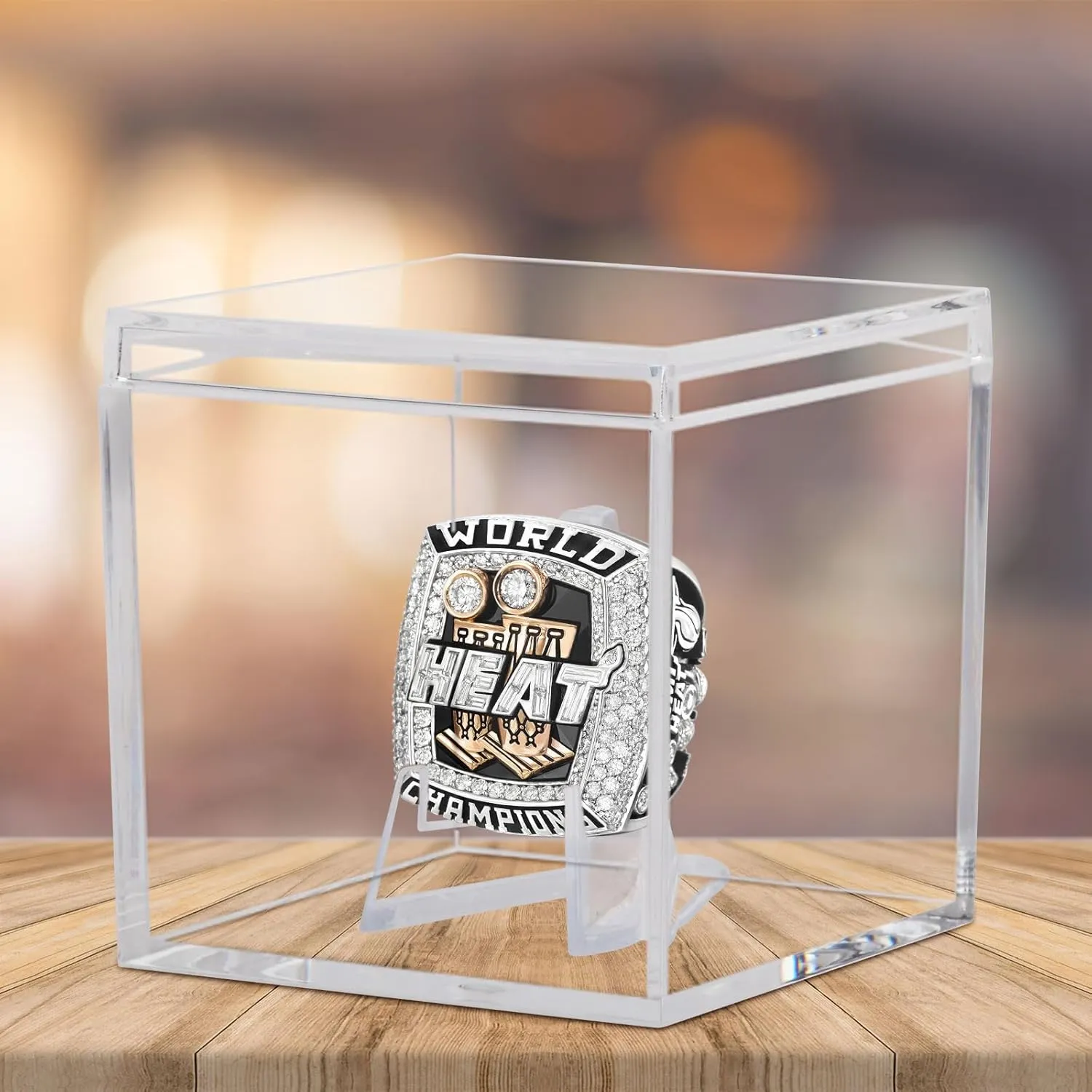 Championship Ring Display Case 12pcs Clear Acrylic Plastic Baseball Display Case Small Showcase with Mini Card Stand Holder Square Storage Box for Jewelry Sport Ring Candy Box