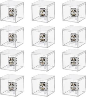 Championship Ring Display Case 12pcs Clear Acrylic Plastic Baseball Display Case Small Showcase with Mini Card Stand Holder Square Storage Box for Jewelry Sport Ring Candy Box