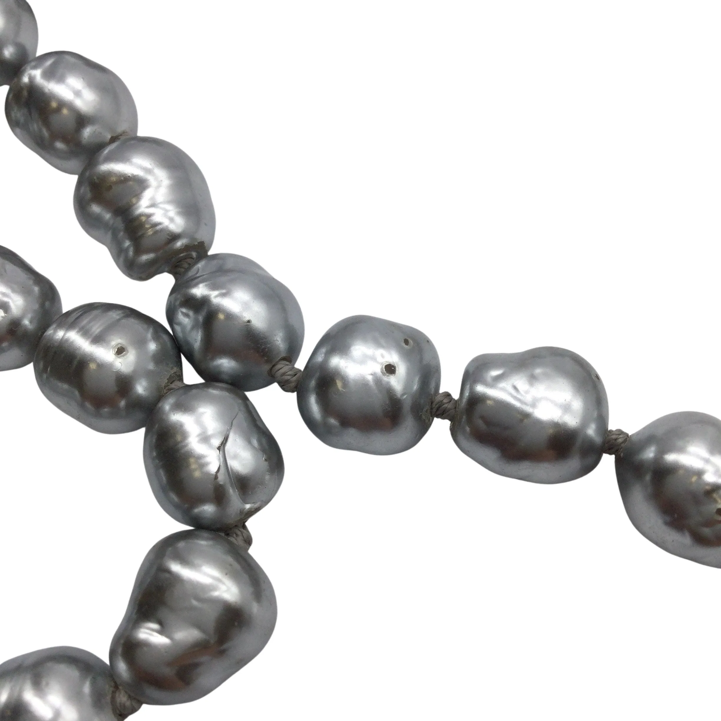 Chanel Silver Metallic Vintage 1981 Chunky Pearl Long Necklace