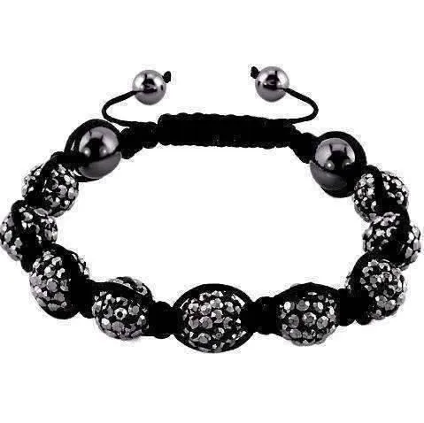 Charcoal Sparkly Crystals Hand Made Shamballa Bead Bracelet Unisex