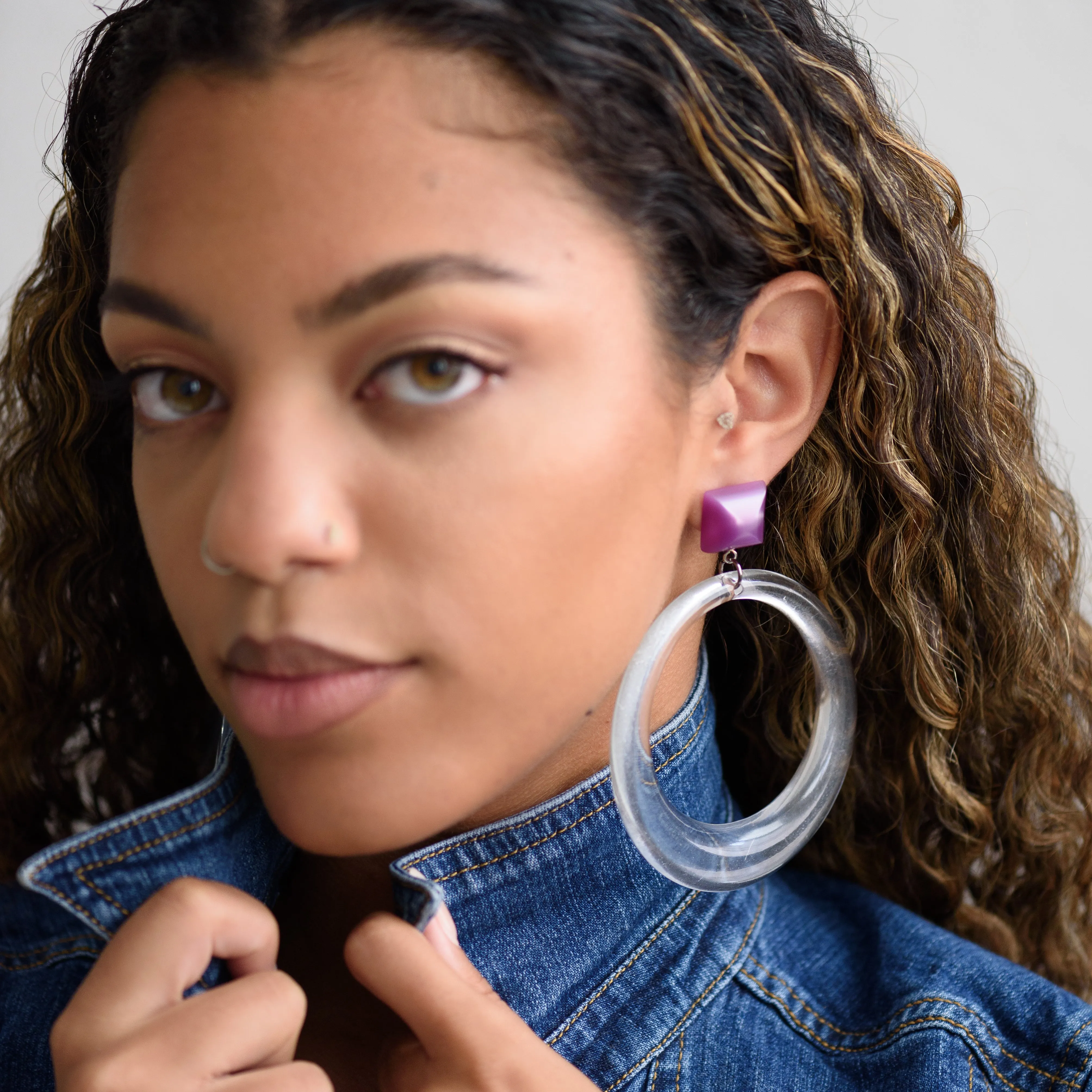 Clear & Lilac Moonglow Iris Earrings