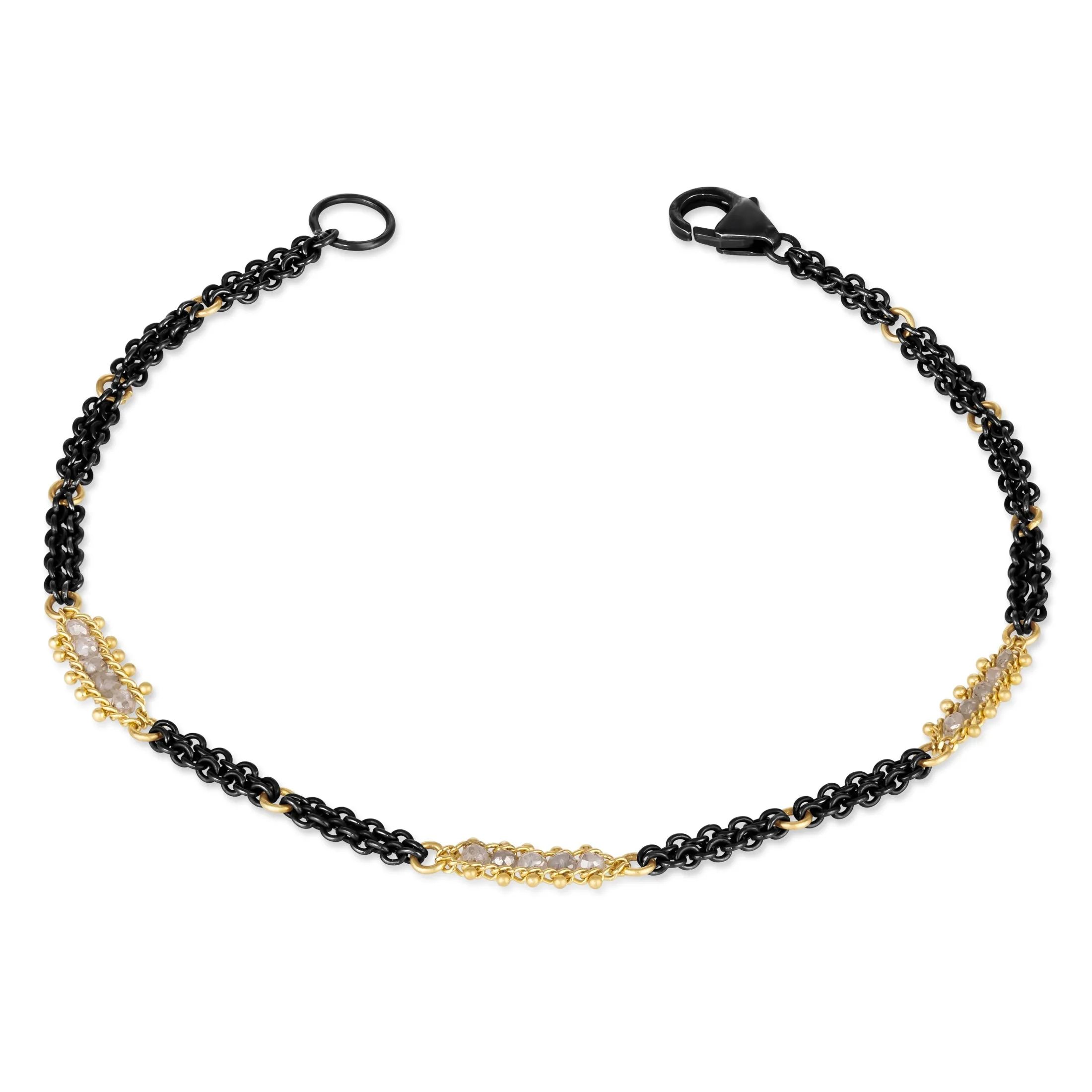 Contrast Textile Station Bracelet in Silver Diamond