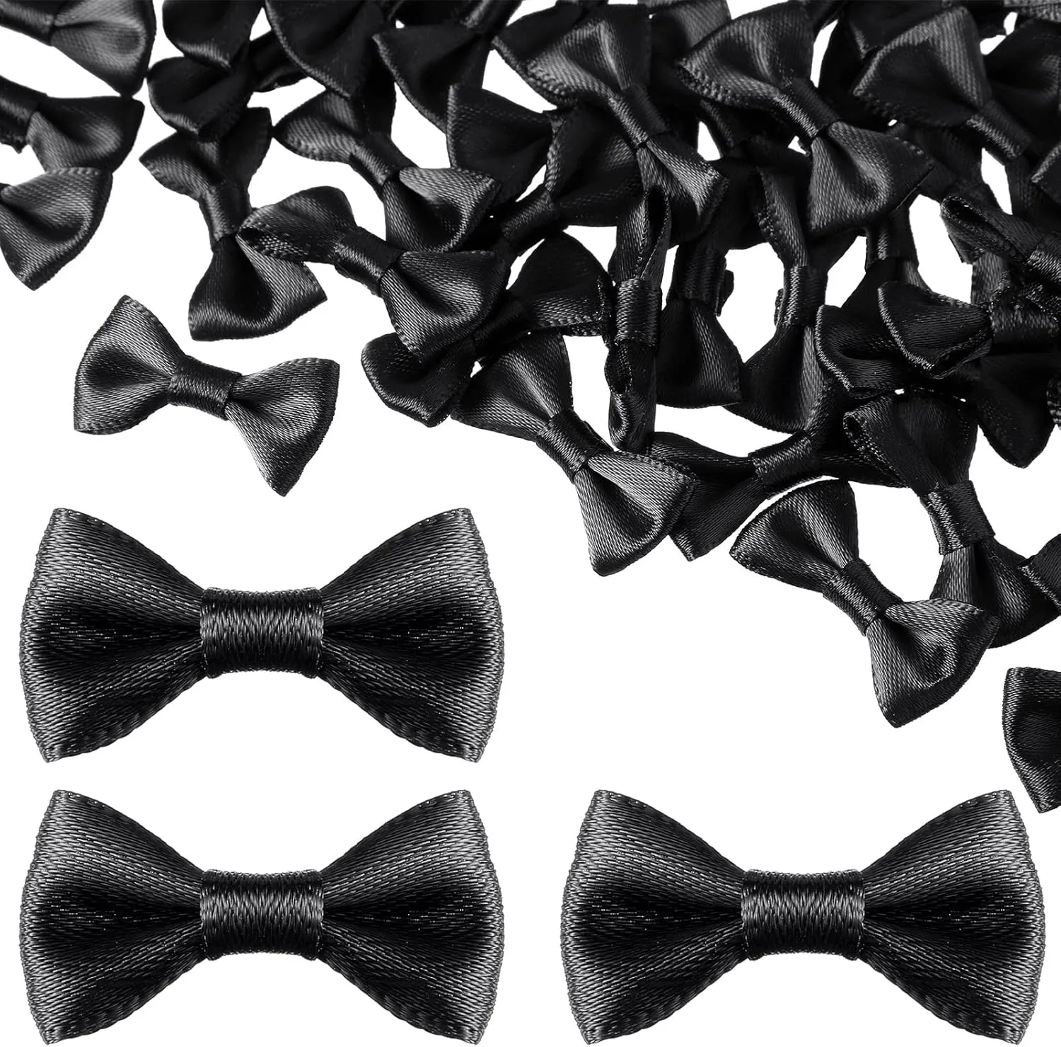 Dingion 100 Pieces Mini Satin Ribbon Black Bow Tie Wedding Flower Bows Soft Vintage Bows Bowknot for Treat Gift Wrapping Crafts Sewing Scrapbook Baby Shower Wedding Christmas Party Dress Hair