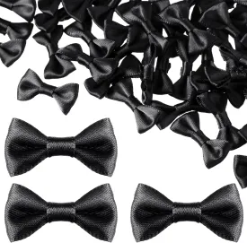 Dingion 100 Pieces Mini Satin Ribbon Black Bow Tie Wedding Flower Bows Soft Vintage Bows Bowknot for Treat Gift Wrapping Crafts Sewing Scrapbook Baby Shower Wedding Christmas Party Dress Hair