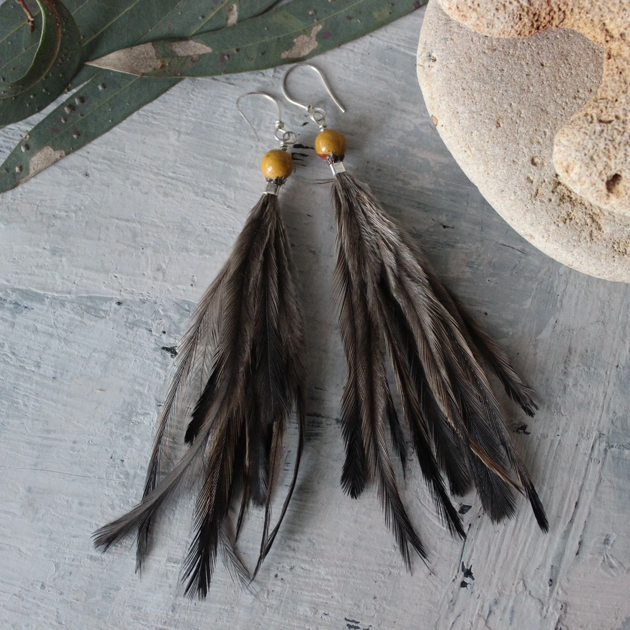 Dirriwang Emu Feather Gemstone Earrings