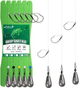 Dovesun 5PCS Ready Tied Drop Shot Rigs for Bass Fishing Drop Shot Hooks Fishing Rigs with Weights, Swivel, Fluorocarbon Line, Weedless Hooks #1 1/0 2/0