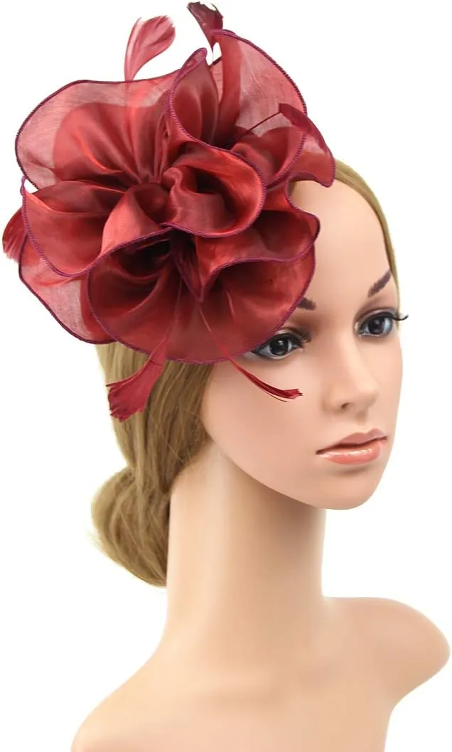 DRESHOW Fascinators Hat Tea Party Headwear Ribbons Feathers on a Headband and a Clip for Girls and Women