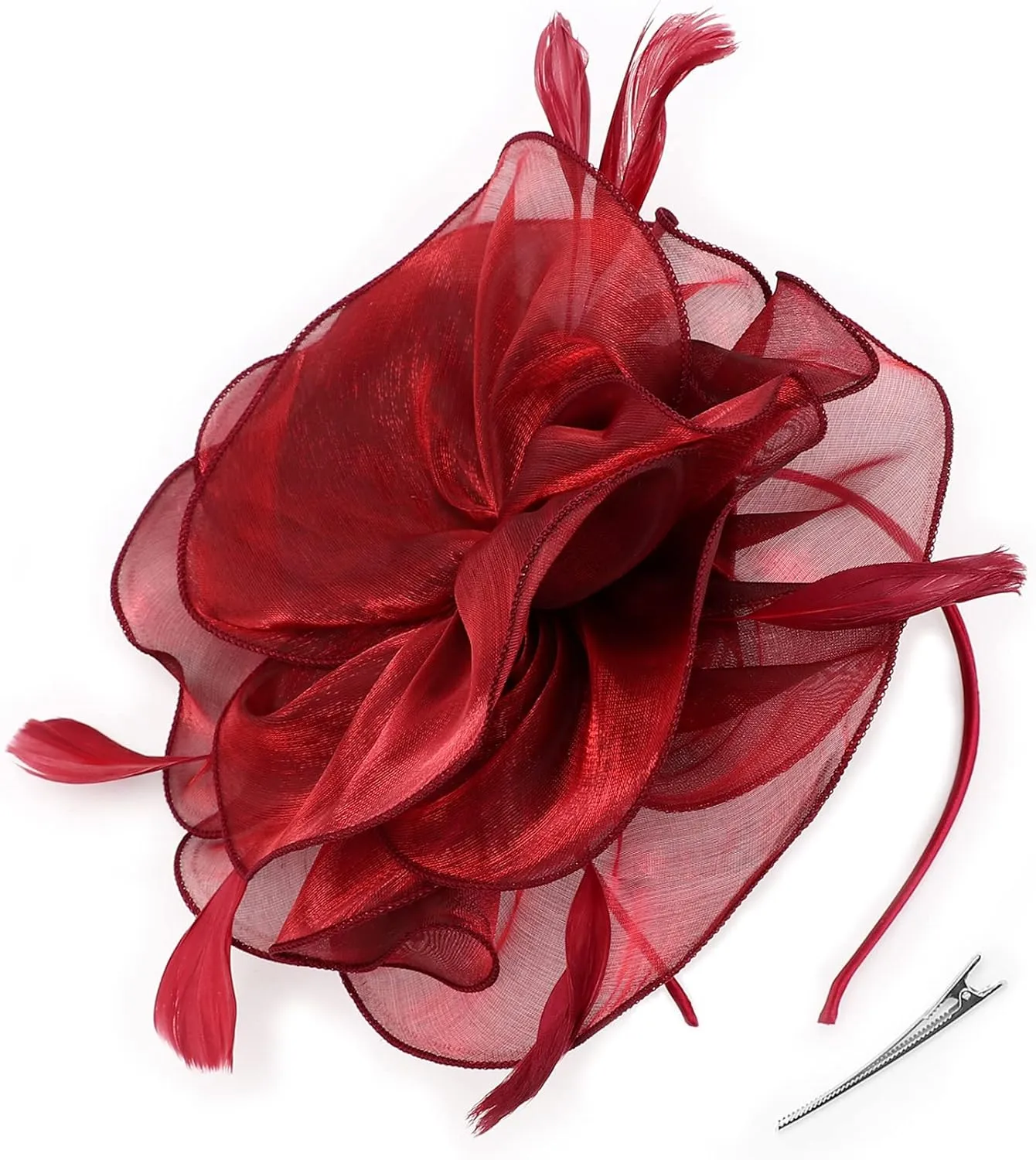 DRESHOW Fascinators Hat Tea Party Headwear Ribbons Feathers on a Headband and a Clip for Girls and Women