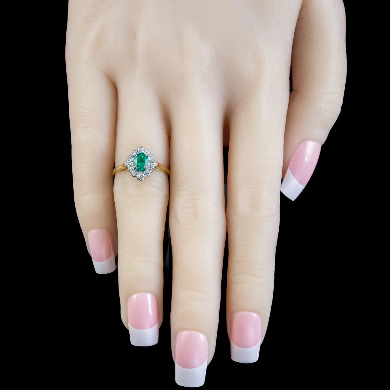 Edwardian Style Emerald Diamond Cluster Ring 0.60ct Emerald