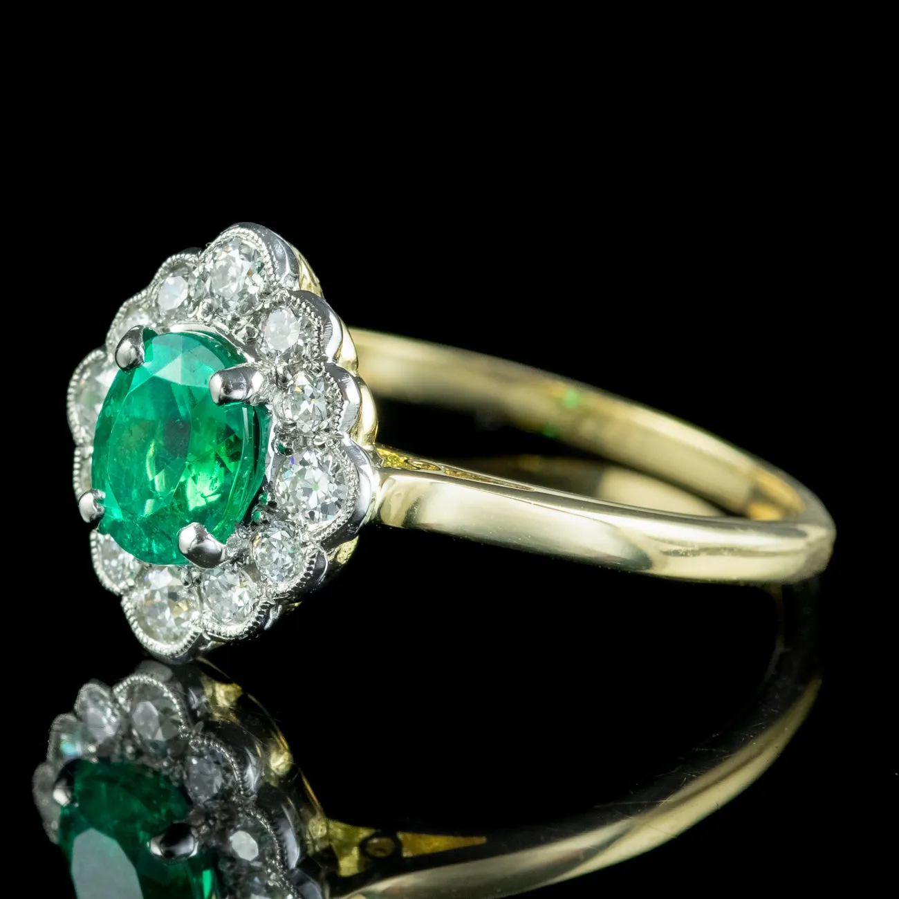 Edwardian Style Emerald Diamond Cluster Ring 0.60ct Emerald