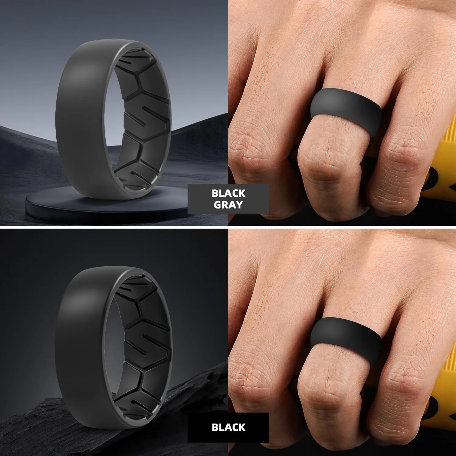 Egnaro Men's Silicone Rings 8mm Wide 2.2mm Thick Rubber Wedding Bands, 1/4/5/6/7 Multipack of Breathable Patent-Pending Design