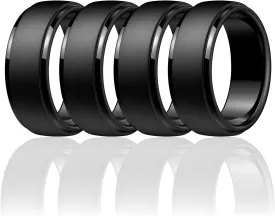 Egnaro Men's Silicone Wedding Rings: Classic Black Style Rubber ring - Hypoallergenic for Gym/Outdoor/Gift(1/4/7 Variety Pack with Half Size)