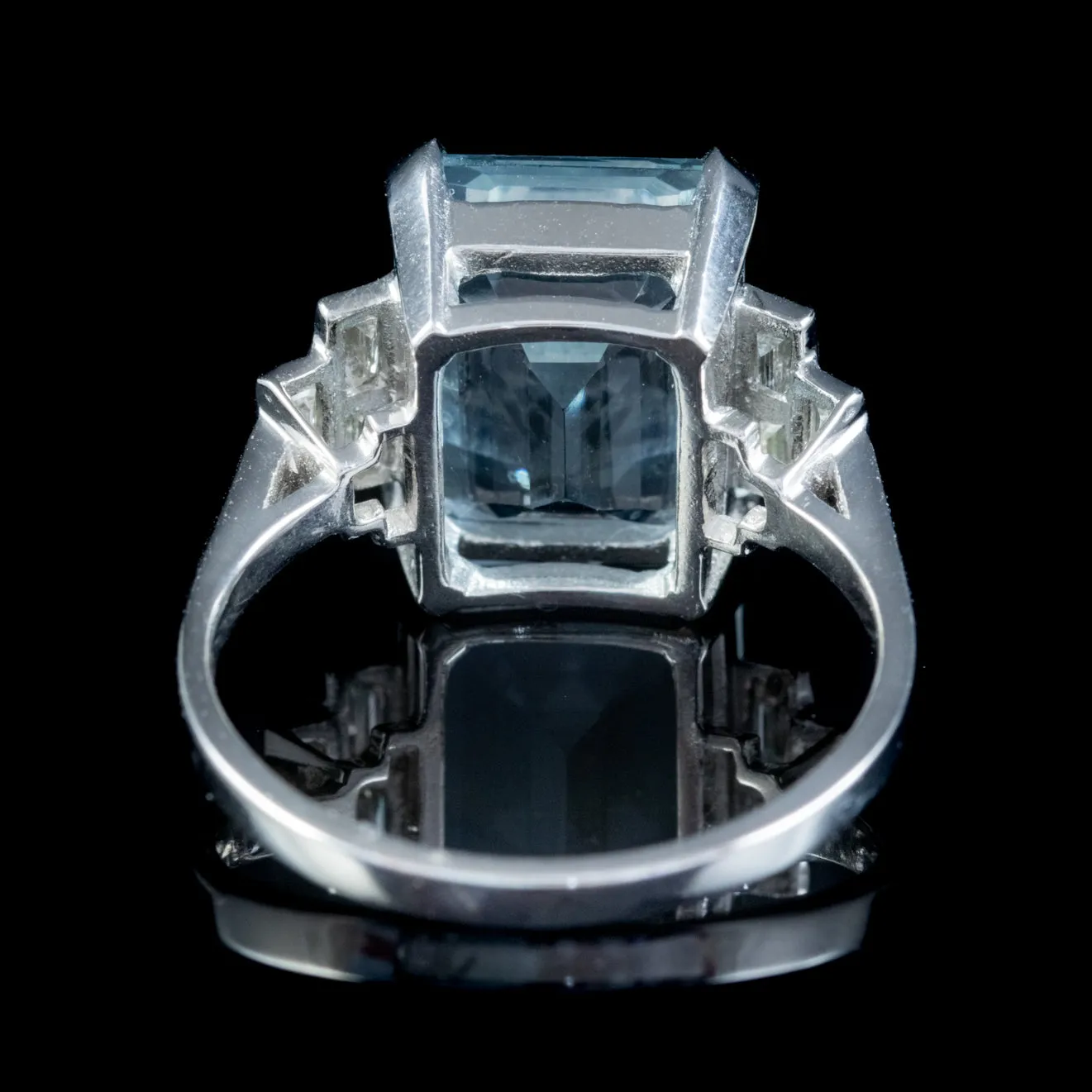 Emerald Cut Aquamarine Diamond Ring Platinum 7Ct Aqua 0.60Ct Diamonds
