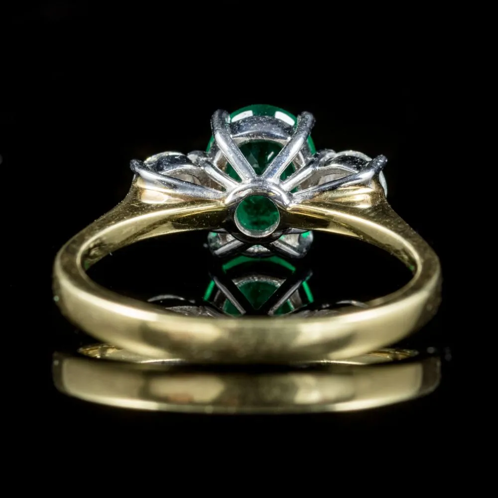 Emerald Diamond Trilogy Ring 18Ct Gold Dated 1960
