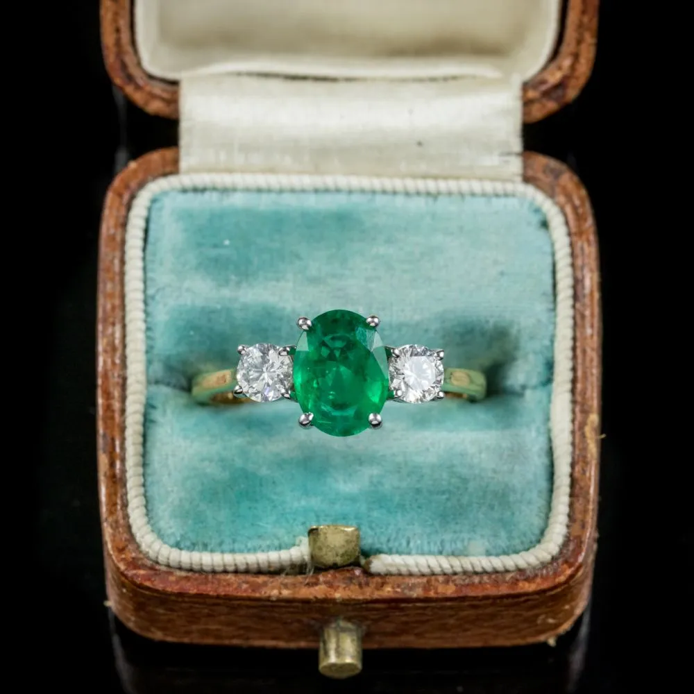 Emerald Diamond Trilogy Ring 18Ct Gold Dated 1960