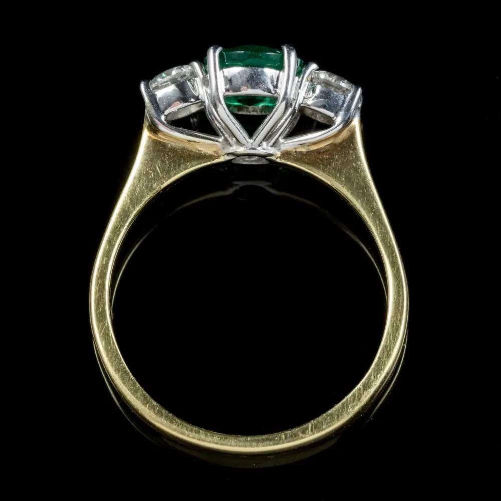 Emerald Diamond Trilogy Ring 18Ct Gold Dated 1960