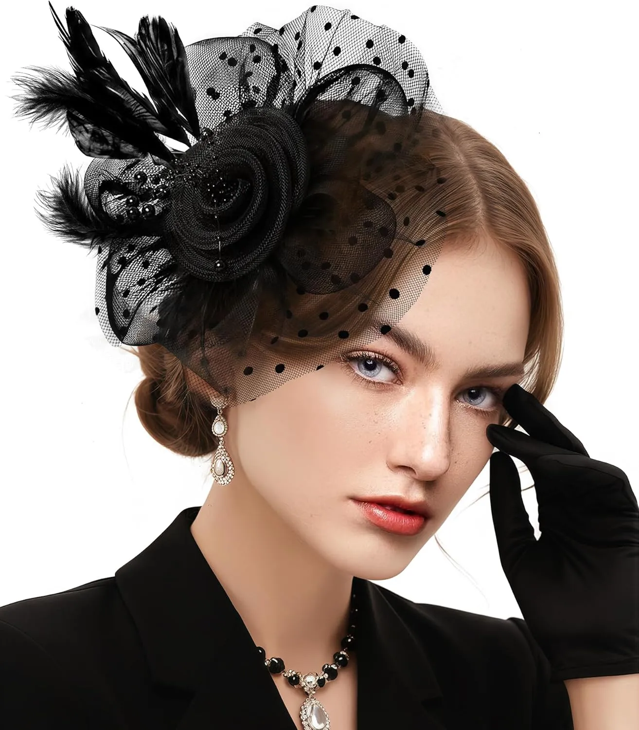 Fascinators Hats for Women Flower Mesh Ribbons Feathers on a Headband and a Clip Tea Party Headwear for Women