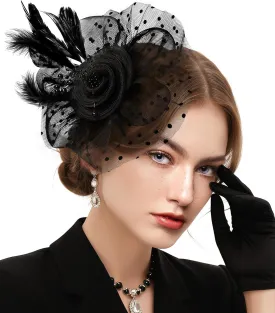 Fascinators Hats for Women Flower Mesh Ribbons Feathers on a Headband and a Clip Tea Party Headwear for Women