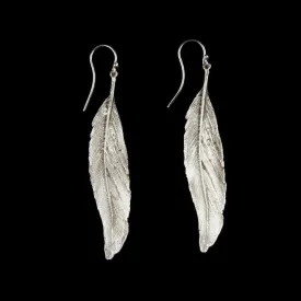 Feather Earring - Long Single Wire Silver