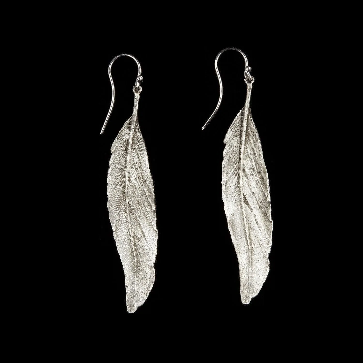 Feather Earring - Long Single Wire Silver