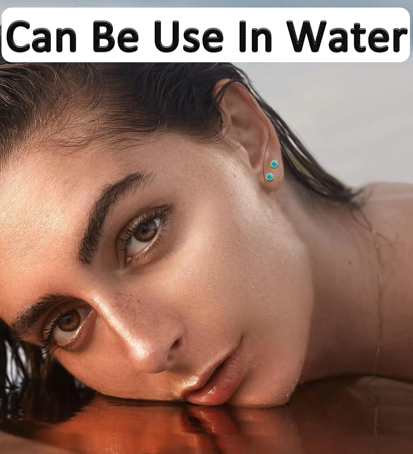 G23 Titanium Handmade Turquoise Stud Earrings for Sensitive Skin Hypoallergenic Women Flat Back Nap Earrings Studs 20G Screw Back Cartilage Stud Earrings Gold Light Blue