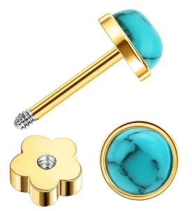 G23 Titanium Handmade Turquoise Stud Earrings for Sensitive Skin Hypoallergenic Women Flat Back Nap Earrings Studs 20G Screw Back Cartilage Stud Earrings Gold Light Blue