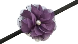 Girls Pearl Chiffon Flower Elastic Headband (Eggplant)