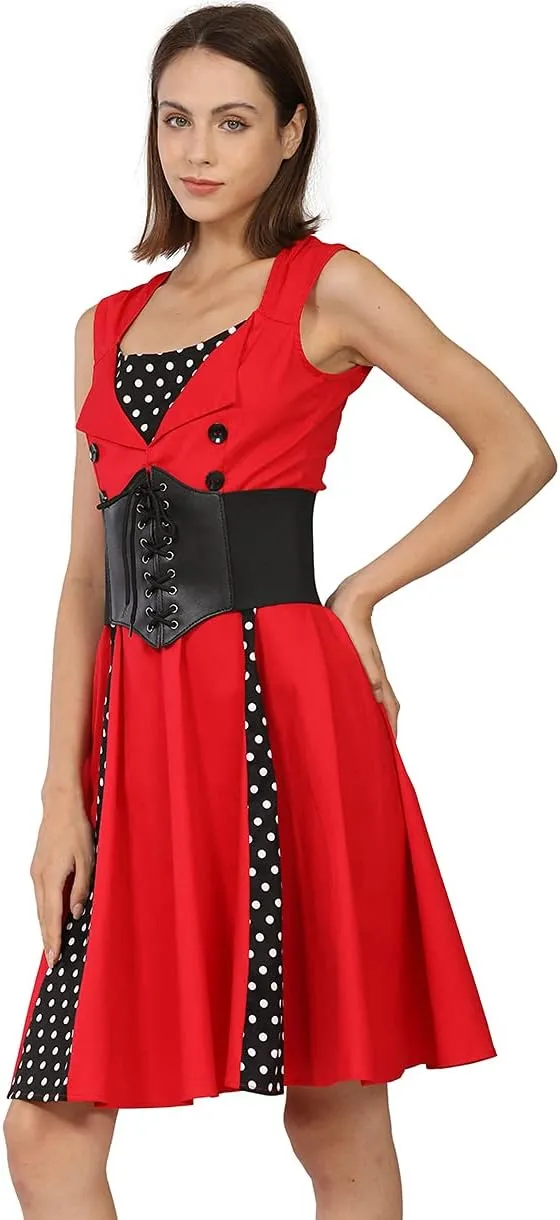 Hoerev Corsets Belt Tops Leather Vest Pirate Halloween Costume Lace Up Waist Belt Bustiers Corsets For Women