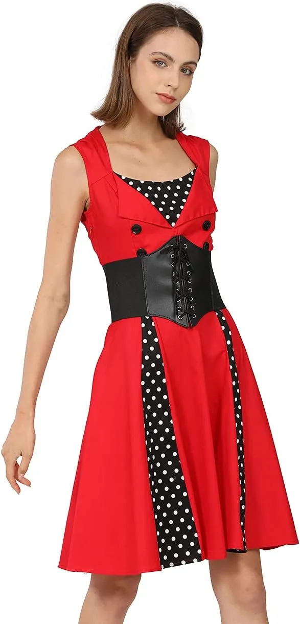 Hoerev Corsets Belt Tops Leather Vest Pirate Halloween Costume Lace Up Waist Belt Bustiers Corsets For Women