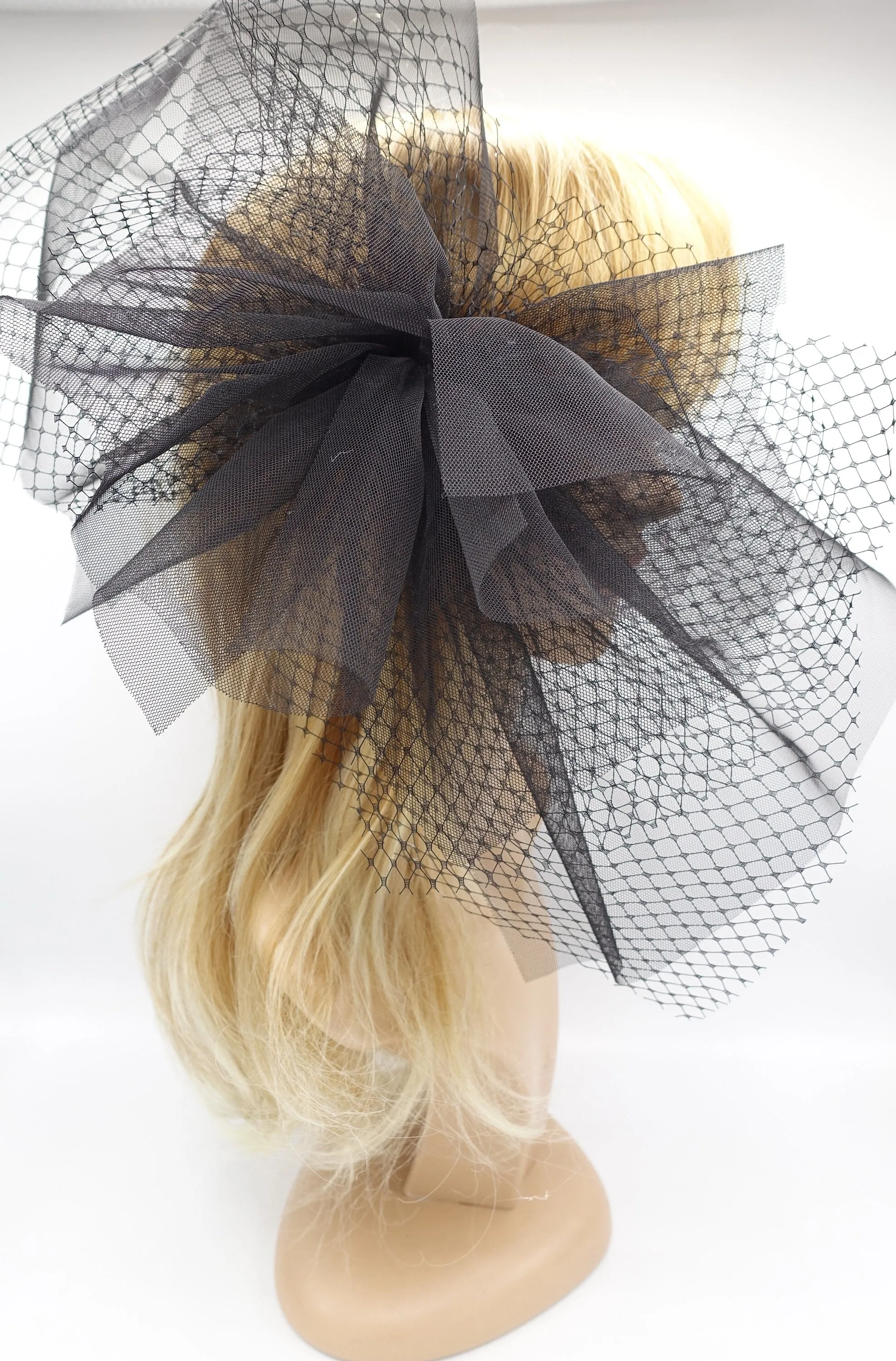 large tulle bow hair clip, mesh net cosplay bow clip, hair accessory for events