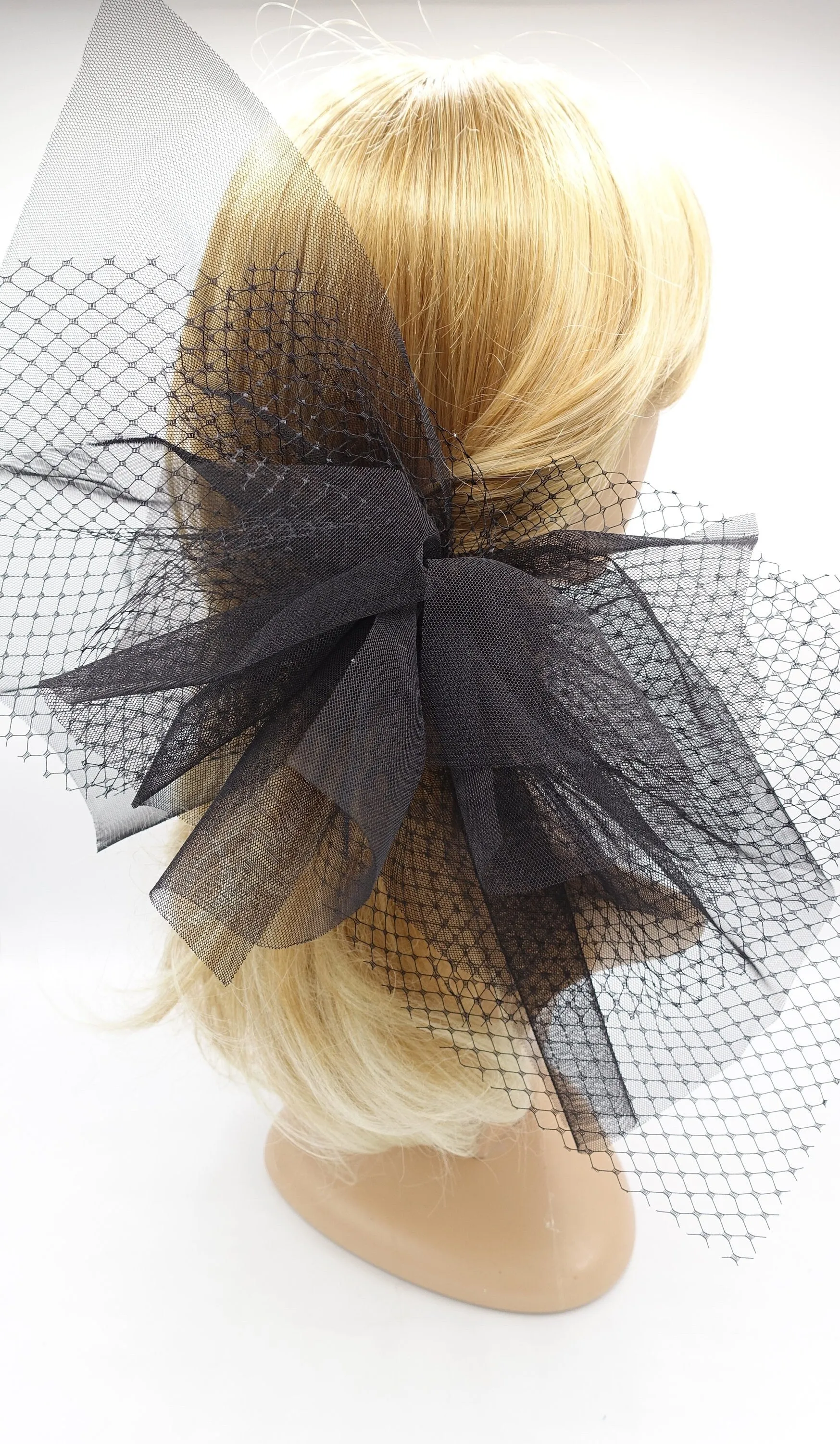 large tulle bow hair clip, mesh net cosplay bow clip, hair accessory for events
