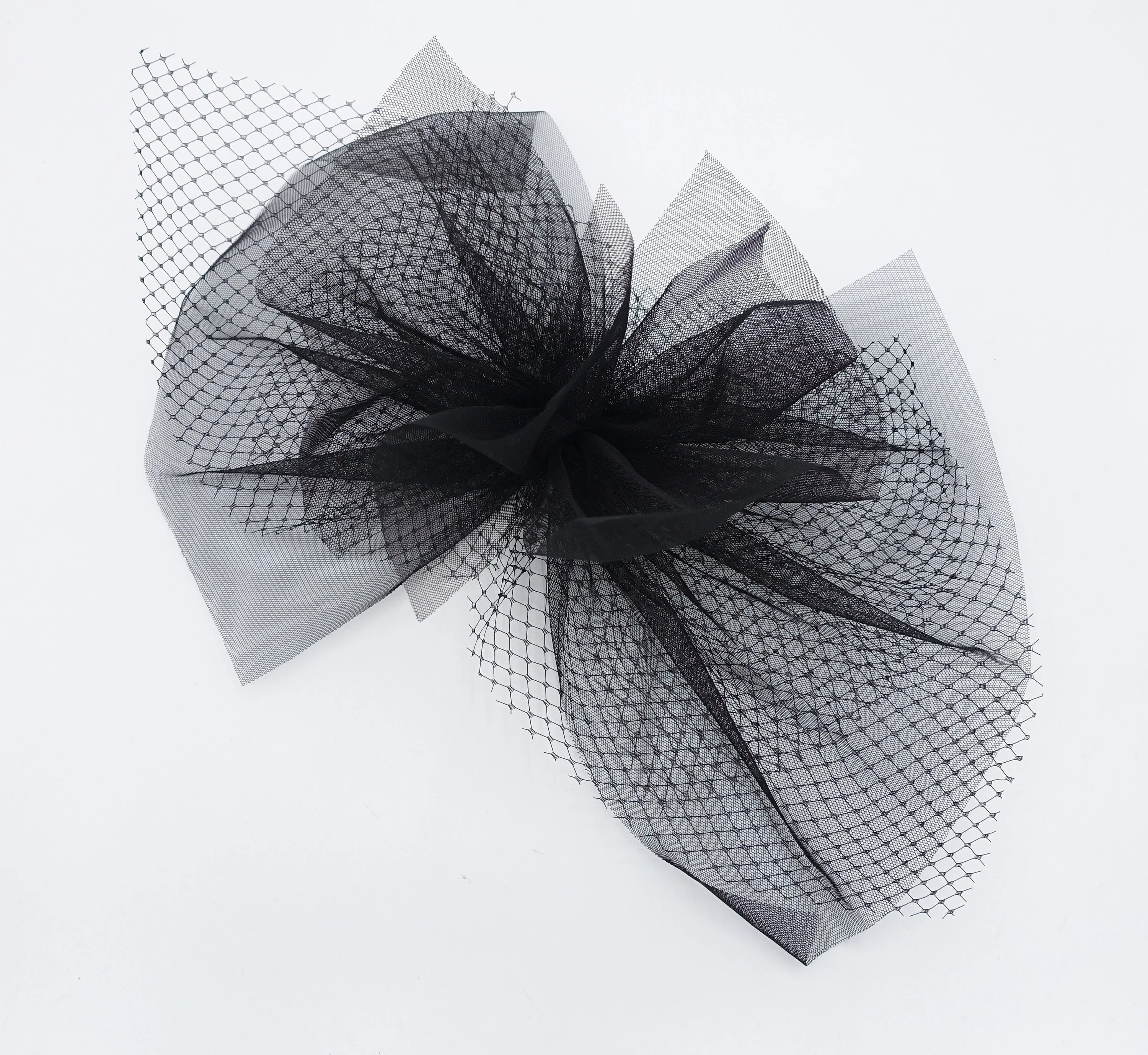large tulle bow hair clip, mesh net cosplay bow clip, hair accessory for events