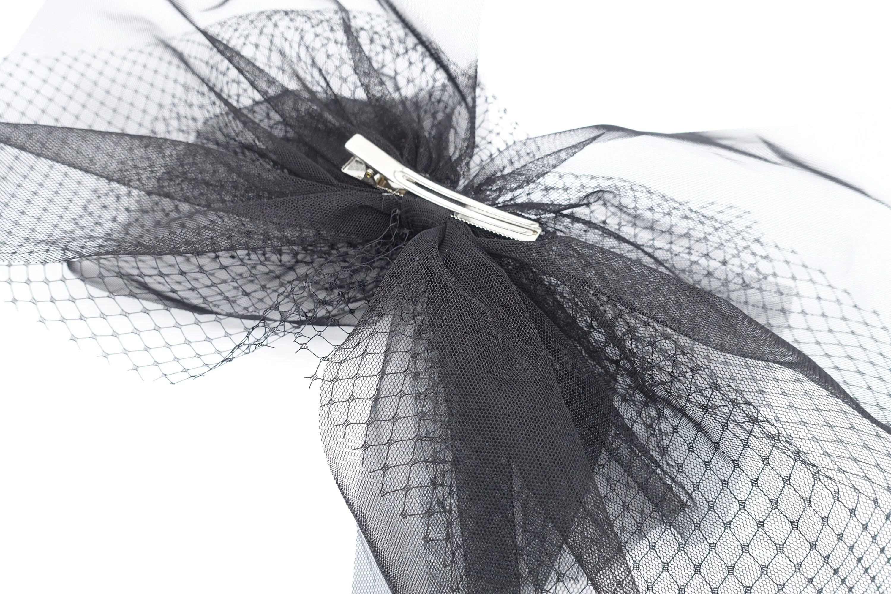 large tulle bow hair clip, mesh net cosplay bow clip, hair accessory for events