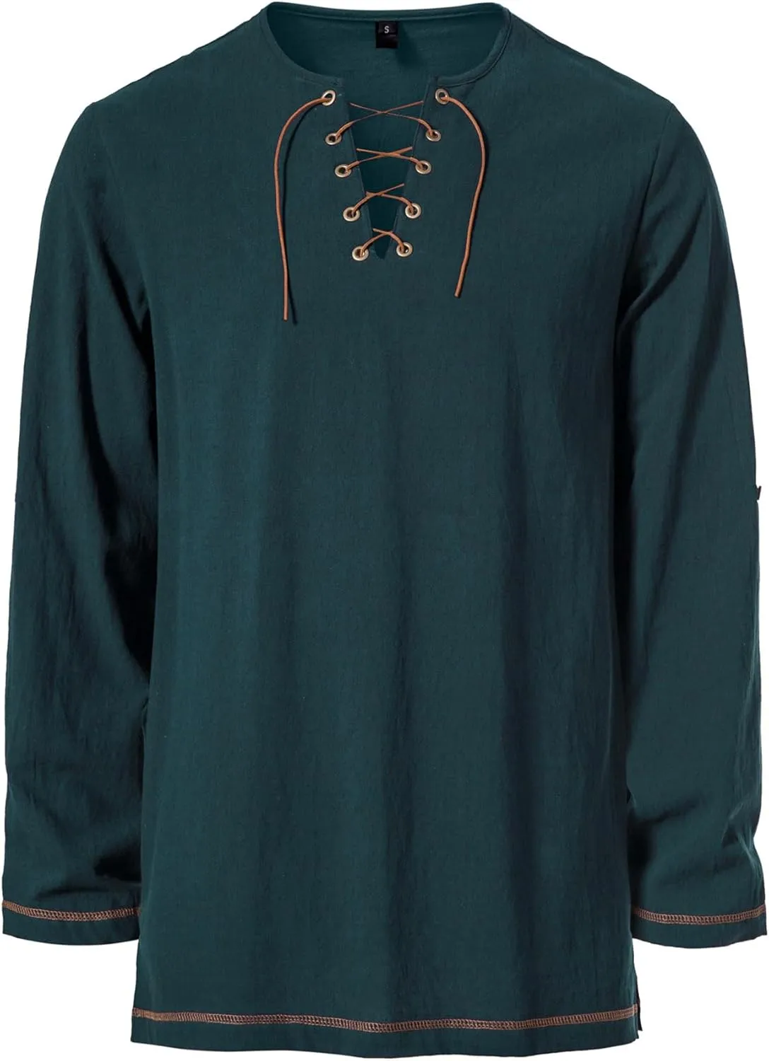 Men's Pure Cotton Vintage Lace Up Shirts for Pirate Renaissance Viking Medieval Costume Without Belt
