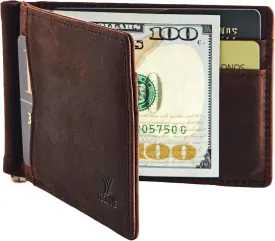 Mens Slim Wallet with Money Clip Front Pocket RFID Blocking Thin Bifold Leather Card Holder Minimalist Mini Billfold
