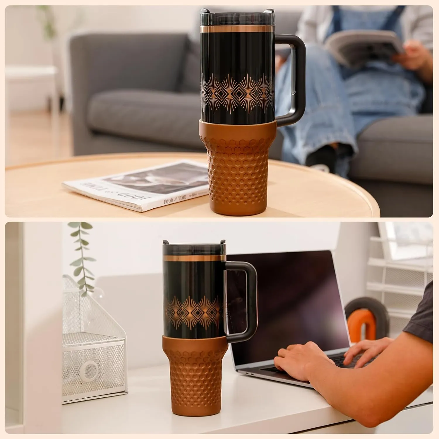 Metallic Glitter Boot for Stanley, Tall Silicone Protector Sleeve Accessories for Stanley Quencher H2.0 FlowState Tumbler 40oz / Stanley Adventure Quencher Tumbler 40oz (Bronze)