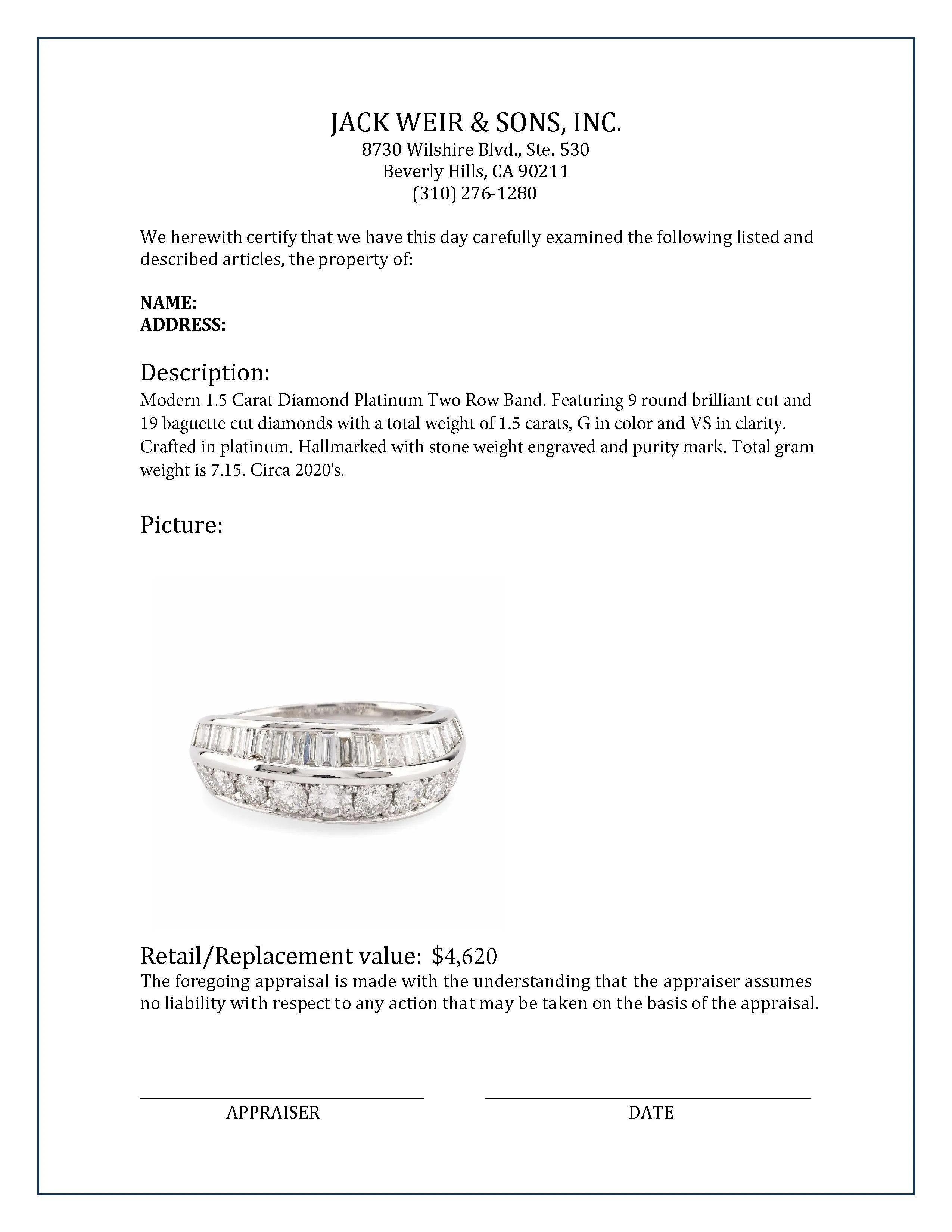 Modern 1.5 Carat Diamond Platinum Two Row Band