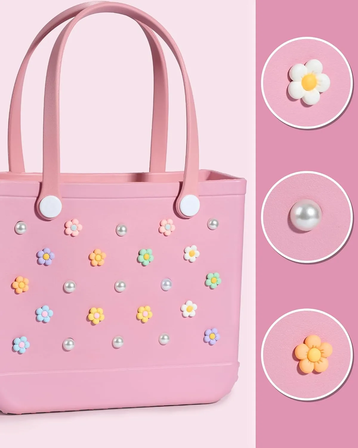 Mon Carame Rubber Beach Bag Accessories Charms,Rubber Beach Totes Accessories Inserts,Lovely Pearl Charms