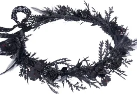 MOSTORY Black Gothic Flower Crown - Dark Floral Fairy Headpiece with Feather for Women Goth Wedding Witch Aesthetic Cosplay