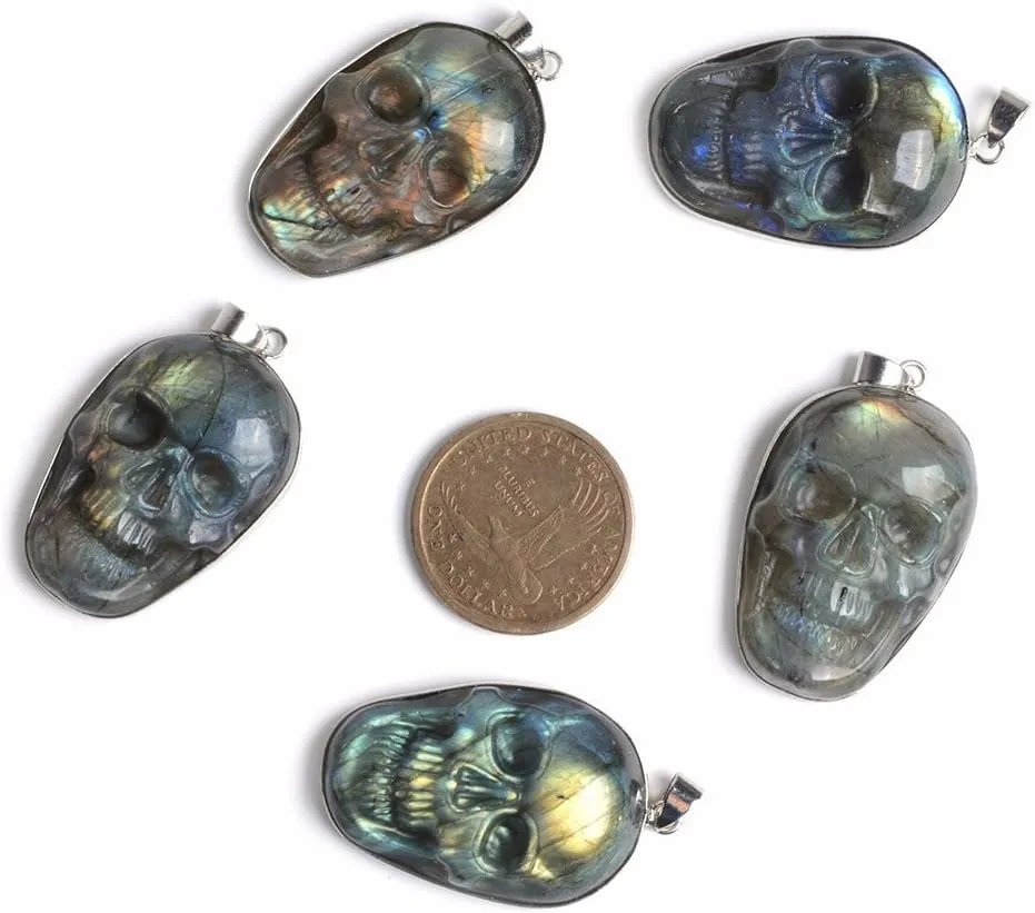 Natural Labradorite Pendant Necklace for Unisex Crystal Stone Amulet Necklace with Adjustable Cord 18 to 28 inch