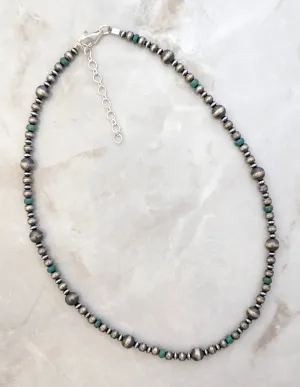 Navajo Pearls & Green Turquoise Mixed Bead Necklace Sterling Silver