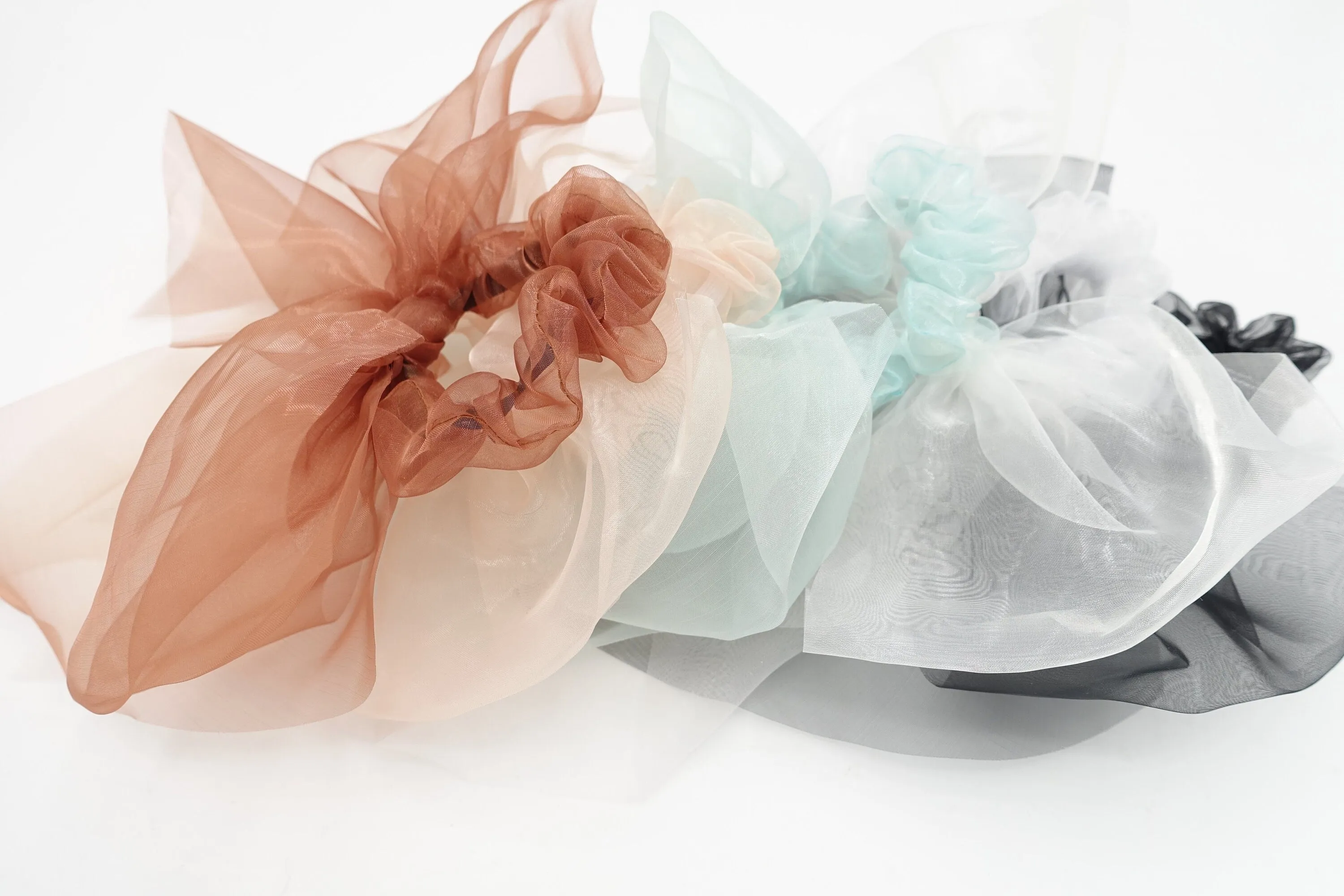 organza bow knot scrunchies see through hair elastic tie women hair accessory