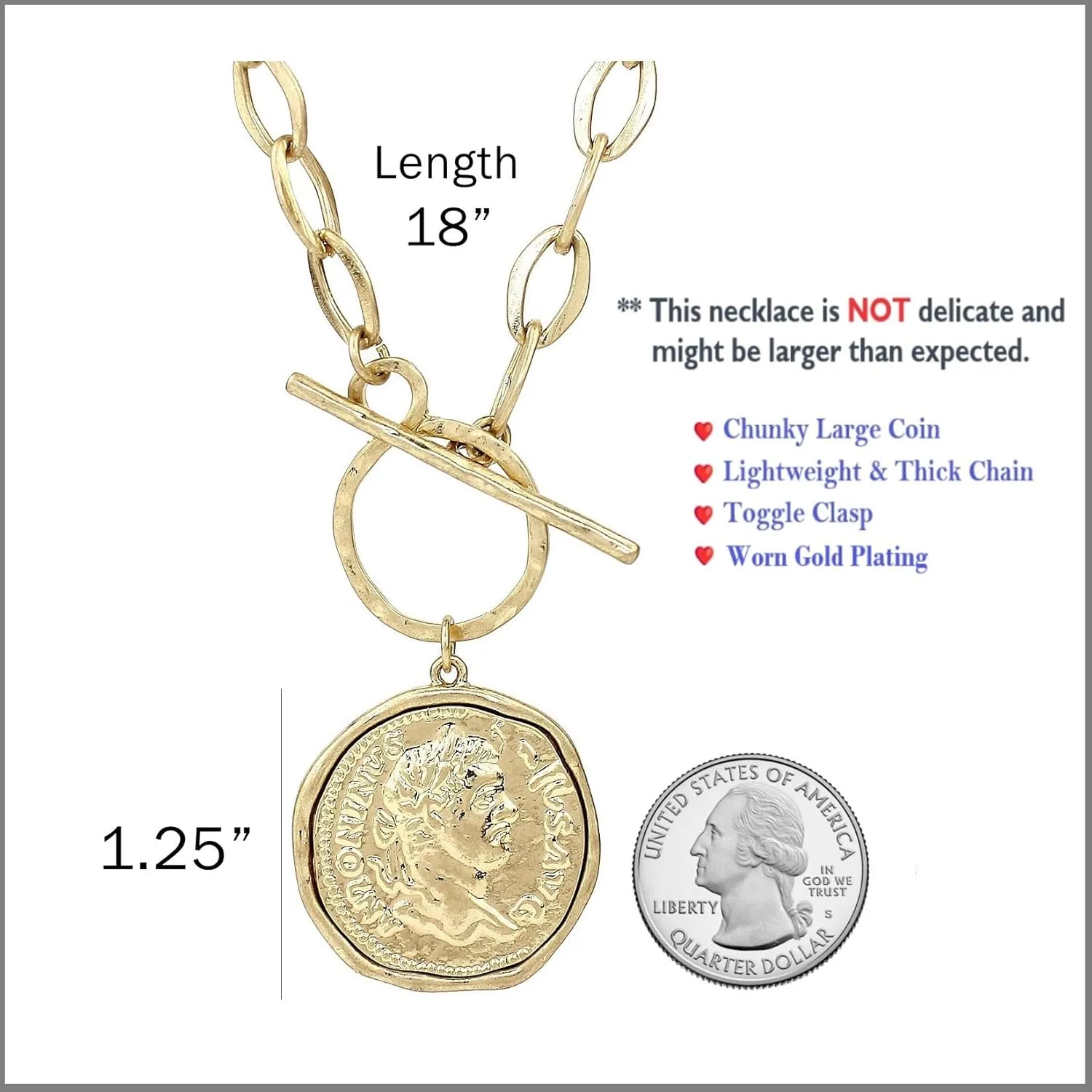 POMINA Chunky Coin Fashion Gold Necklace Trendy Statement Toggle Necklaces Women Antique Gold Coin Pendant Thick Link Chain Layered Gold Necklaces for Women