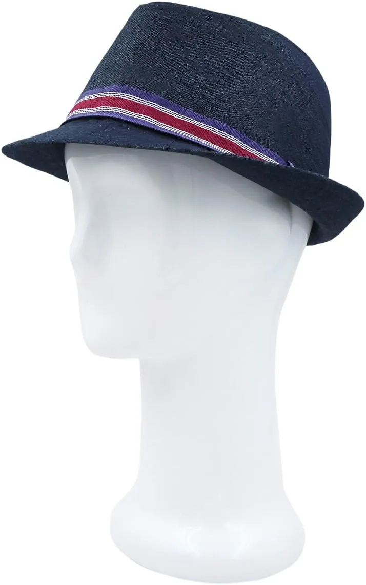 Premium Jeans Fabric Striped Band Fedora Hat - Diff Colors