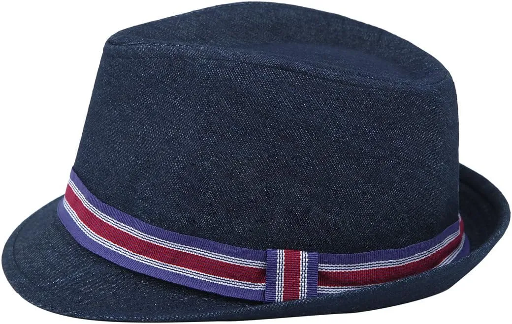 Premium Jeans Fabric Striped Band Fedora Hat - Diff Colors