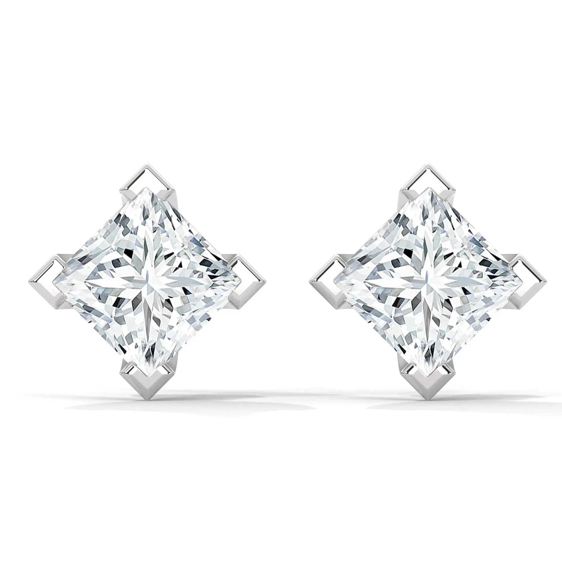 Princess Lab Grown Diamond Earrings | Push Back Studs| 14k Gold