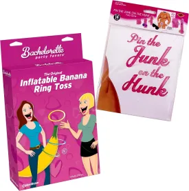 RhinestoneSash Bachelorette Party Supplies - Set of 2: Pin The Junk on The Hunk & 26" Inflatable Banana Ring Toss Game - Funny Girls Night Games