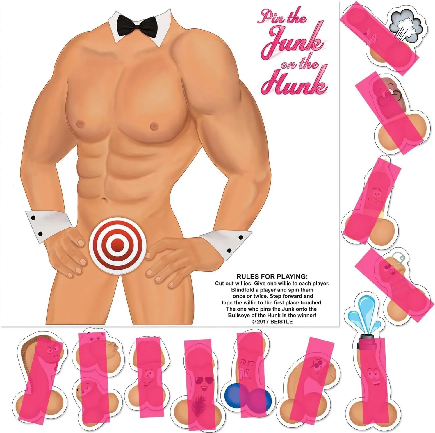 RhinestoneSash Bachelorette Party Supplies - Set of 2: Pin The Junk on The Hunk & 26" Inflatable Banana Ring Toss Game - Funny Girls Night Games
