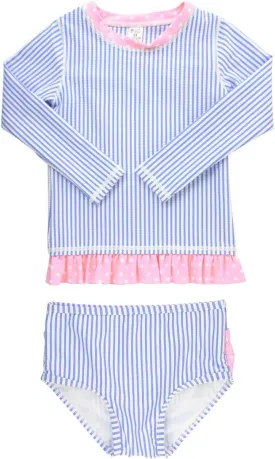 RuffleButts Baby/Toddler Girls Seersucker Long Sleeve Rash Guard Bikini